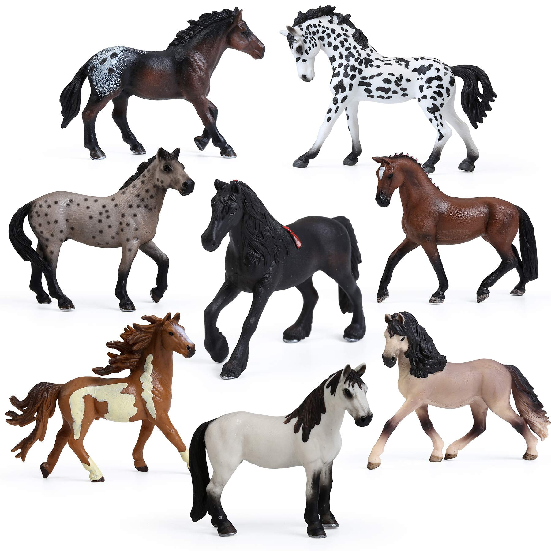 UANDME 8PCS Big Horse Mare and Stallion Toy Figures, Plastic Horse