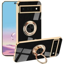Compatible for Google Pixel 6A Case Ring Holder Magnet Silicone, Google Pixel 6A Phone Case Thin Protective Case Aesthetic Black 360° Rotatable Metal Stand (Black)