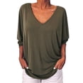 thumbnail image 1 of Tops de color sólido de manga 3/4 de murciélago con cuello en V de moda de verano para mujer Fridja  hj423, 1 of 7