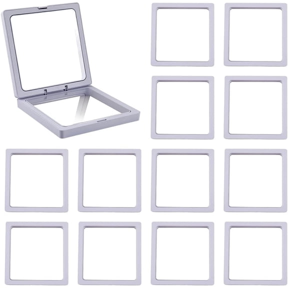 10Pcs Plastic 3D Film Floating Frame Displays Cases Square White 6.9x6.9x2cm