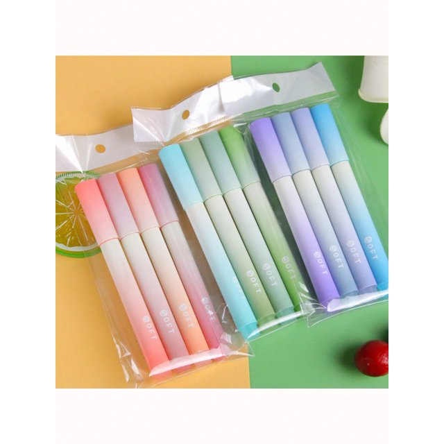 4pcs Gradient Fluorescent Highlighters Set In Cute Pudding Puff Pen Case, Colorful Markers For Students And Office Supplies
