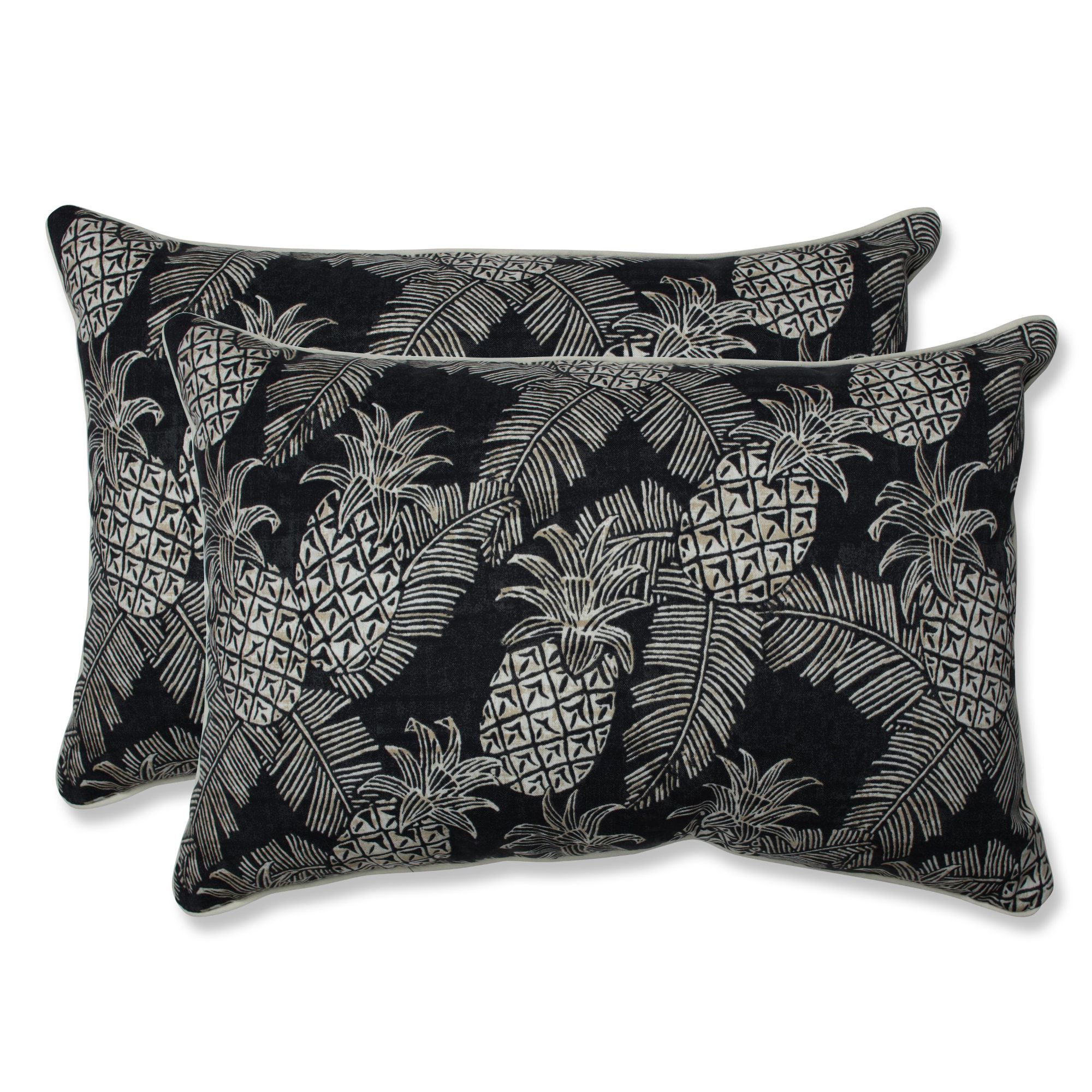 Set of 2 Black and Tan Brown Pineapples UV Resistant Outdoor Patio Over