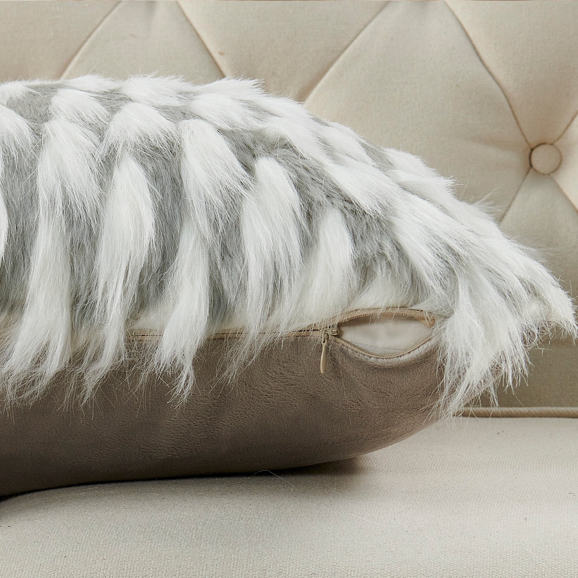 Home Soft Things Feathery Faux Fur 2 Piece Throw Pillow Cover Set - Grey - 20" x 20"