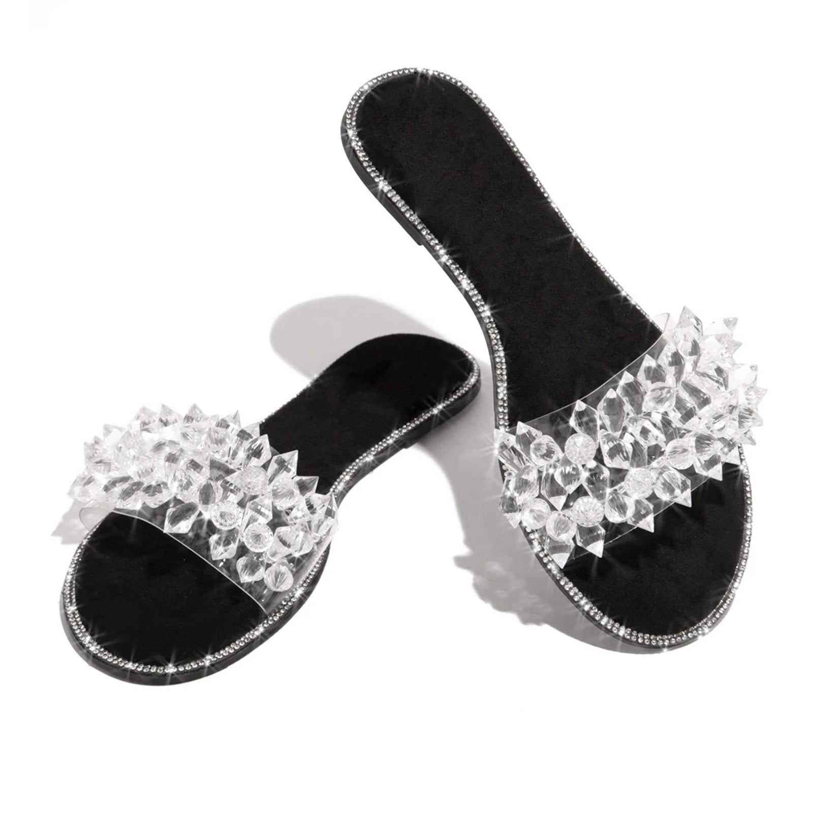 YANHOO Women s Rhinestone Slide Sandals Studded Slip on Flats