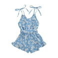 thumbnail image 2 of Wsevypo Baby Girl Floral Print V-neck Sleeveless Button Belt Short Romper, 2 of 5