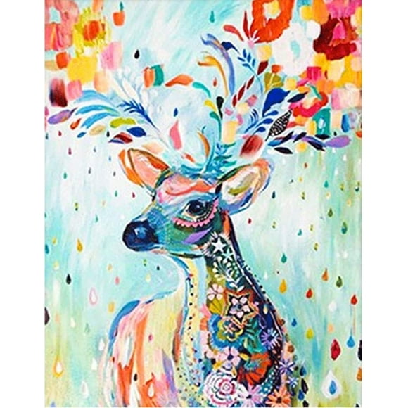 DIY 5D Diamond Painting,Partial Diamond Drill Colorful Deer,Gem Art and Craft for Home Wall Decor,Embroidery Rhinestone Jewel Puzzle Gift for Adult and Kid 11.8x14.6 inch