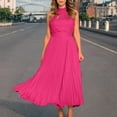 thumbnail image 4 of RYRJJ Halter Bridesmaid Dresses for Women Chiffon Ruched Evening Party Gowns Sleeveless Formal Wedding Guest Long Dresses(Hot Pink,L), 4 of 7