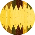 thumbnail image 1 of Ahgly Company Machine Washable Indoor Round Abstract Yellow Contemporary Area Rugs, 8' Round, 1 of 4