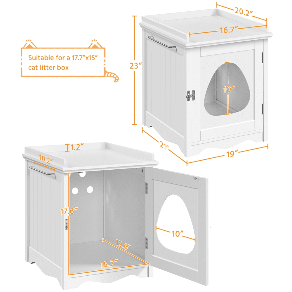 Alden Design Indoor Wooden Cat Litter Box Furniture Enclosure, White