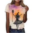 thumbnail image 2 of Women's Witch Broomstick T-Shirts Short Sleeve Crewneck Black Cat Watercolor Graphic Tees Fall Halloween Casual Tops Season Holiday Party Blouses, 2 of 6