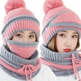 thumbnail image 3 of Walbest 3Pcs/set Winter Women Thicken Warm Knitted Pompom Beanie Hat Cap Scarf Face Mask Set Warm Ear Knitted Beanie Scarf & Warm Face Mask, 3 of 7