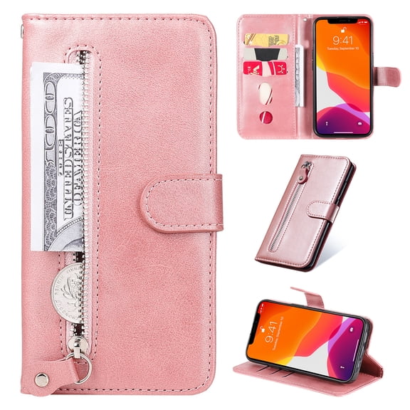 for Samsung Galaxy S26 Ultra Wallet Flip Case, 3 Credit Cards Slot Holder Case with Zipper Pocket, PU Leather Wallet Kickstand Soft TPU Inner Case Cover for Samsung Galaxy S26 Ultra, Rosegold
