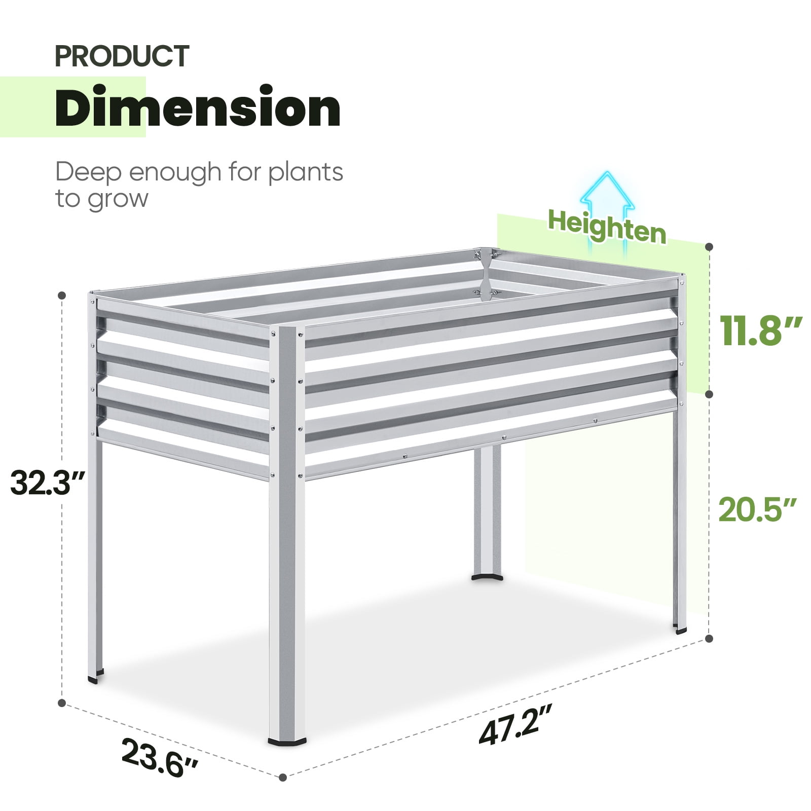 KING BIRD 47"×24"×32" Raised Garden Bed with Legs Galvanized Steel Metal Elevated Garden Planter Box for Outdoor Gardening Silver