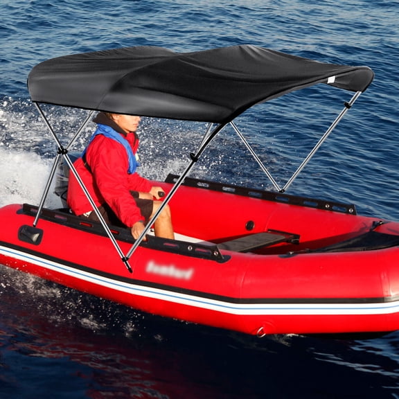 Outdoor 3 Bows Boat Top Cover, 600D Oxford Cloth Aluminum Alloy Black Frame Boat Top Cover, Anti-sun Waterproof UV-resistant & Wear-resistant