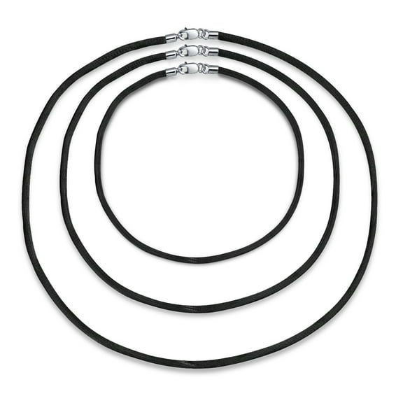 Bling Jewelry Womens Set of 3 Satin Black Silk Cord Necklace for Pendant Layering 14, 18 & 24 Inch