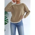 thumbnail image 5 of Womens Oversized Sweaters Crewneck Color Block Winter Sweater Lantern Sleeve Side Slit Knit Pullover Tops Khaki S, 5 of 8