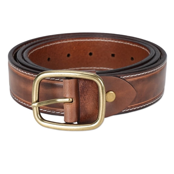 TOURBON Leather Work Belt Heavy Duty for Men 1.5inch Wide Adjustable Size 40.5" to 48.8" Brown 1 Count