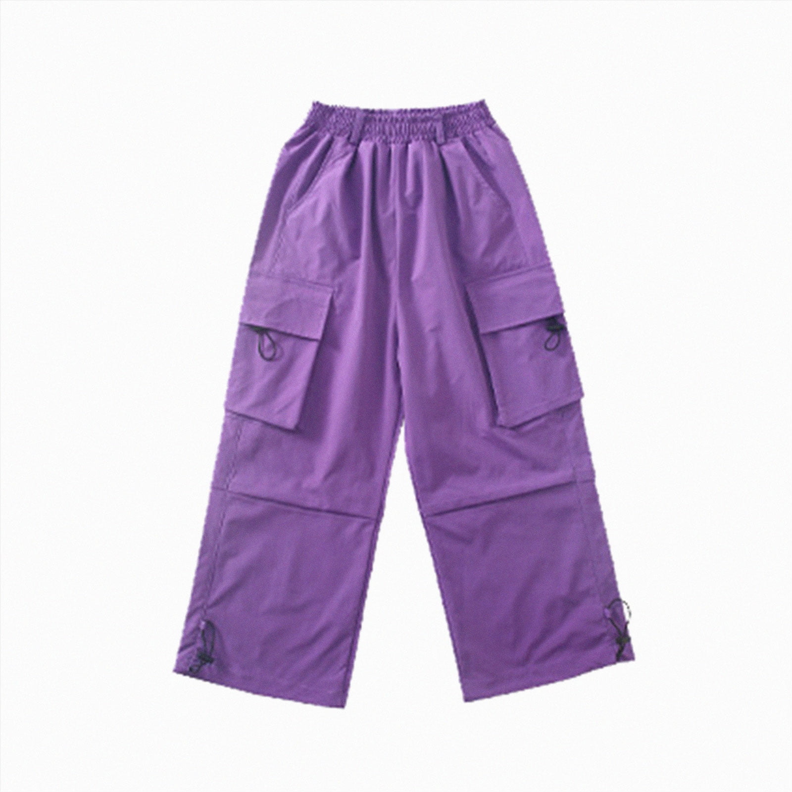 Hessimy Kids Girls Casual Pants Wide Leg Pants Spring And Autumn Big Pocket Sweet Wind Cargo Wide-Leg Pants For 5-15y Home Pants (Purple 10-12 Years)