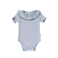 thumbnail image 4 of LIIPEE Girls Onesie Summer Casual Short Sleeve Solid Color Lettuce Trim Round Neck Bodysuit Toddler Comfort Daily One-Pieces,Blue,6-12 Months, 4 of 4