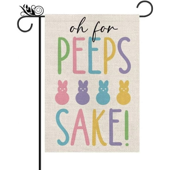 Easter Garden Flag Bunny Burlap Double Sided Funny Holiday Rabbit Outdoor Yard Decor 12.5x18 Inch
