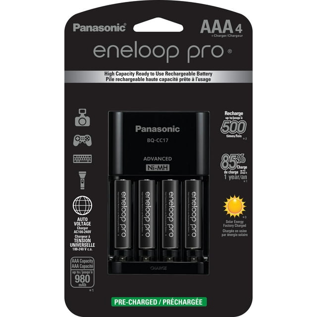 Cargador de baterías Eneloop Panasonic CC17 con 4 AAA Ni-MH Pro