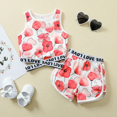 

Hunpta Toddler Kids Girls Clothes Casual Floral Sunflower Sleeveless Top Floral Shorts 2PCS Outfits Set