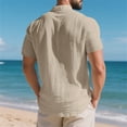 thumbnail image 5 of Rggeeun Mens T-Shirts Solid Color Short Sleeve V Neck With Front Buttons & Pocket Trim Pleated Loose Fit For Summer Streetwear Stretchy Tops,Khaki,Xl, 5 of 8