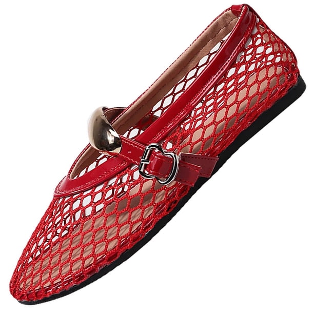 Zapatos de Mujer Casual Dressy con Hebilla de Metal Y Red de Pescado Superior, Zapatos Planos Transpirables para Primavera Verano, Pisos de Mujer Dressy