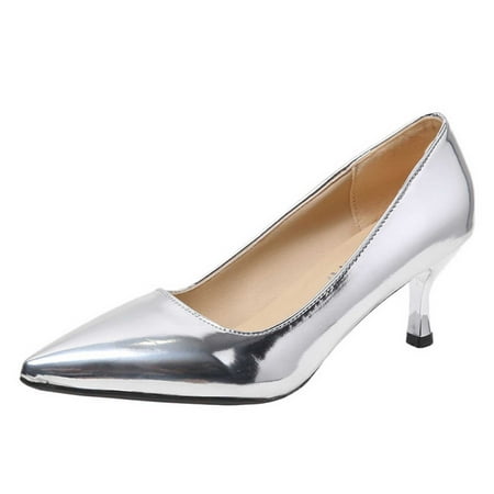 Sexlip Women s Pointed Toe Patent Leather High Heels Stylish Pumps Plus Size Formal Occasion Wear Trendy Shoes Silver 40