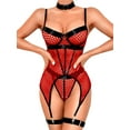 thumbnail image 1 of i&Shi Rave Outfits Fishnet, Exotic Strappy Backless, Choker Garter Lingerie Red 0, 1 of 1