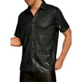thumbnail image 4 of INSPIRE CHIC Sequin Shirts for Men's Glitter 70s Disco Shirt Button Down Short Sleeve Metallic Tops L Black, 4 of 6
