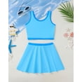 thumbnail image 3 of Kucnuzki 7T Big Girl Swimsuit Set 8T Child Gilrs Bathing Suit Color Block Top Swimming Skirt with Shorts 2pcs Bikini Set Summer Beach Breathable Tankini Set Blue, 3 of 9