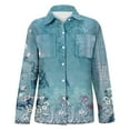 thumbnail image 4 of Blue Womens Blouses Women's Long Sleeved Printed Button Down Shirt Ladies Tops and Blouses, 4 of 5