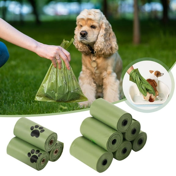 Biodegradable Dog Poop Bags with Poop Bag Dispenser, Scented Leak-Proof Pet Waste Bags with Paw Print Design, 1 Roll B#094 green