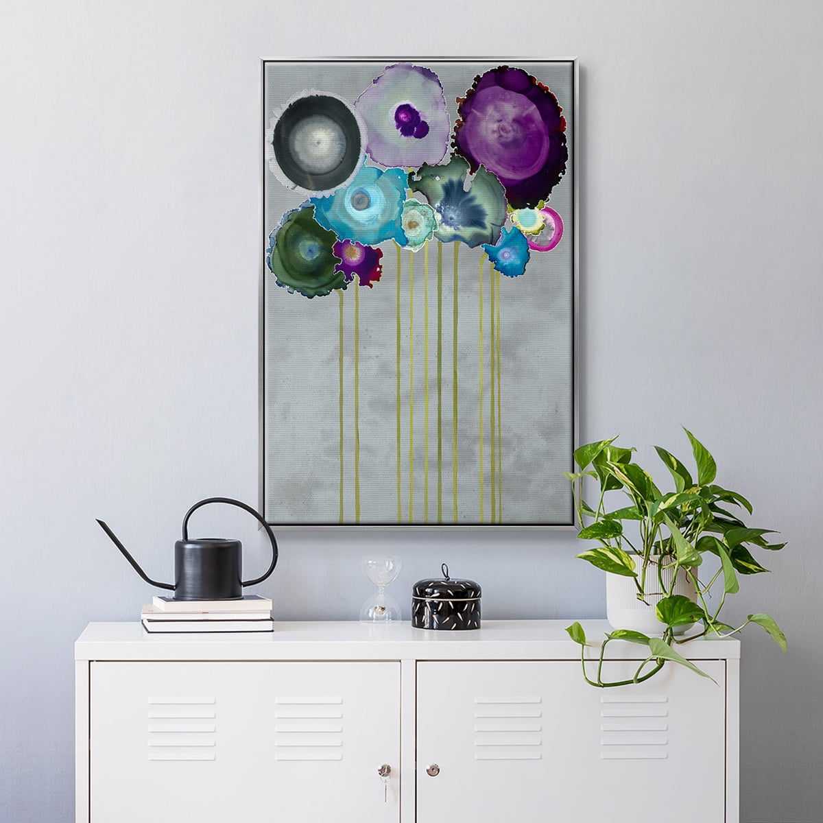 Silver Bouquet Framed Premium Gallery Wrapped Canvas - Ready to Hang - 27 x 41 - Silver Floating Frame