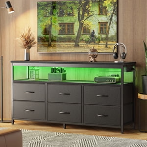 Amadwell LED TV Stand Dresser with 6 Drawers, Black