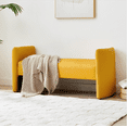 thumbnail image 2 of Modern Cat Claw Cloth Ottoman, Rectangular Upholstered Casual Sofa Stool for Bedroom, Living Room, Entryway, Yellow, 2 of 9