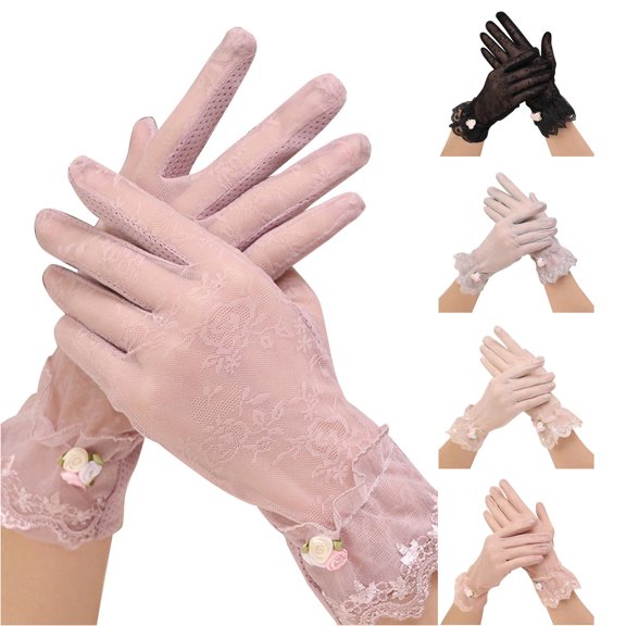 QTSHPN Sun Protect Gloves Stylish Short Black Lace Breathable Riding Sunscreen Gloves for Summer Daily Driving and Travel Gloves Women A One Size