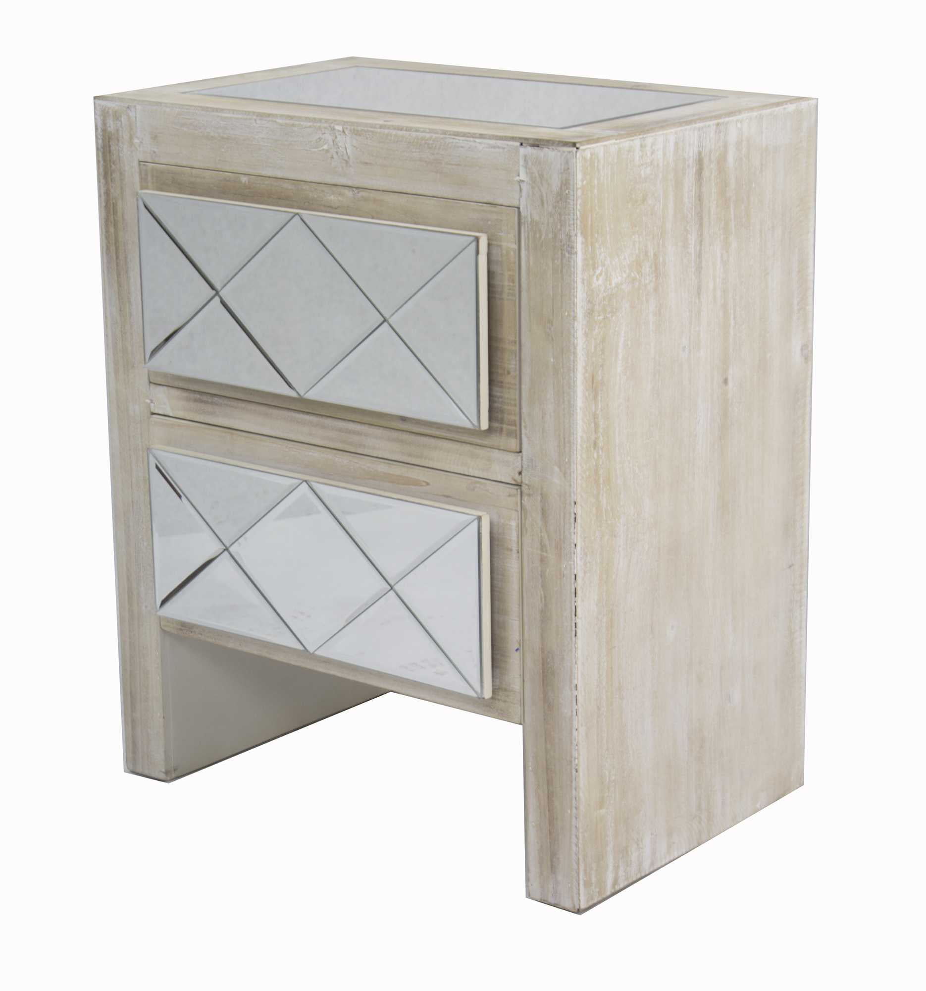 23.6' White Washed Wood Accent with 2 Drawers and Mirrored