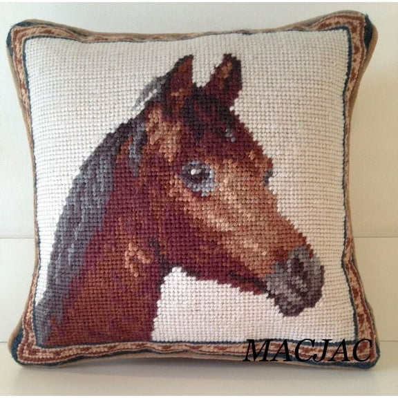 Horse Needlepoint Pillow 10" x 10"