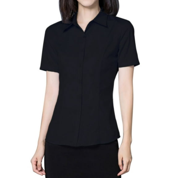 EFINNY Womens Button Down Shirts Short Sleeve Work Dress Shirts, Ladies V Neck Collared Business Casual Blouses,S-5XL