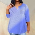 thumbnail image 2 of Midsumdr Plus Size Tops for Women 2025 Summer Sexy V-Neck Casual Loose Fit Short Sleeve Tops Gradient Color Temperament Blouse Tops with Pockets, 2 of 5