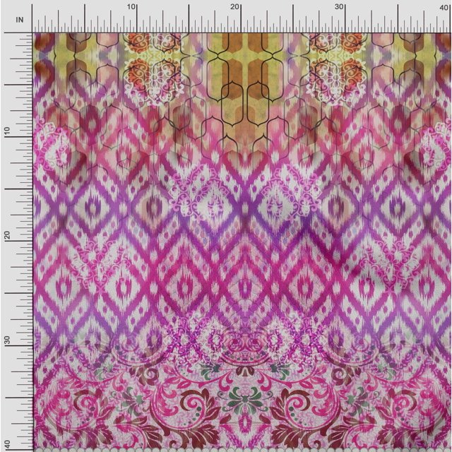 Soimoi Moss Georgette Fabric Ikat Panel Printed Fabric 1 Yard 42 Inch Wide