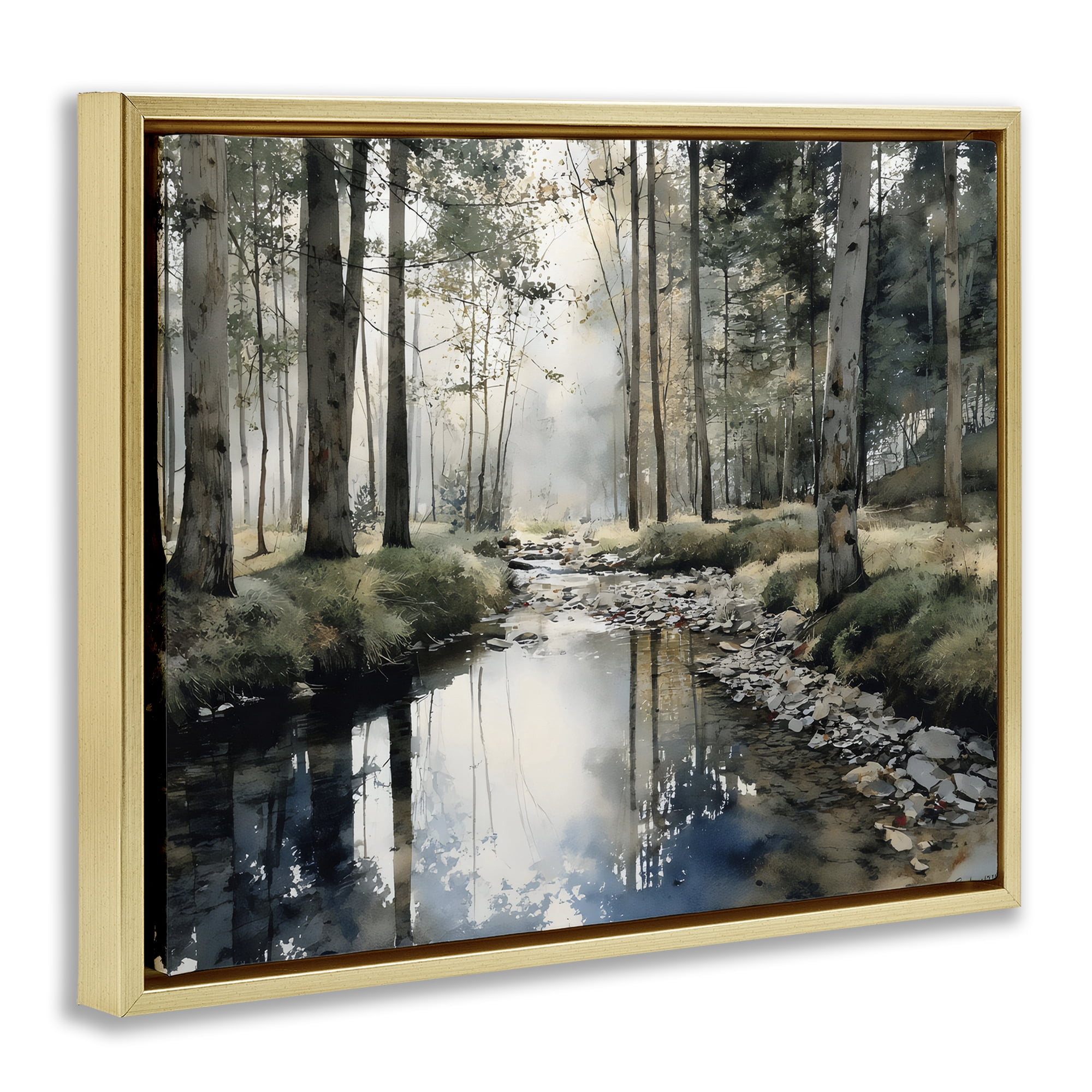 Stupell Industries Woodland Wonder Creek Gold Framed Floater Canvas Wall Art, design by Franklyn Gregory