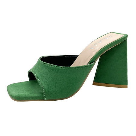 

Fashion Women s Casual Shoes Breathable Thick-soled Chunky High Heels Sandals Flock Green slipper for Women