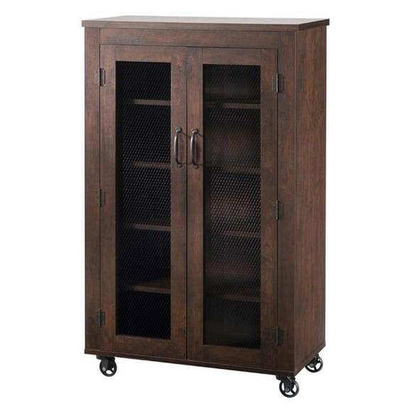 Pemberly Row Wood Shoe Cabinet with Casters in Vintage Walnut