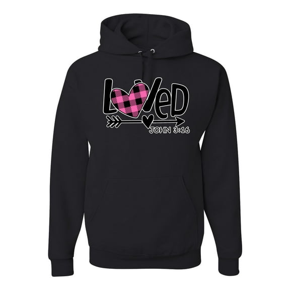 Wild Bobby, Loved John 3:16 Inspirational/Christian Unisex Graphic Hoodie Sweatshirt, Black, Small