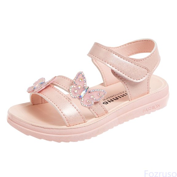 Fozruso Children Shoes Summer Butterfly Sandals With Diamond Fashion Little Girl Soft Bottom Princess Sandals,Sizes 10 Little Kid 3.5-4 Years(Pink)