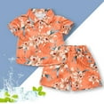 thumbnail image 2 of shoper Toddler Boys Short Sets Button Up Shirt Printed Short Sleeve Tee and Shorts Soft School Wear 2pcs Boys Summer Beach Daily Outfit Orange 110, 2 of 4