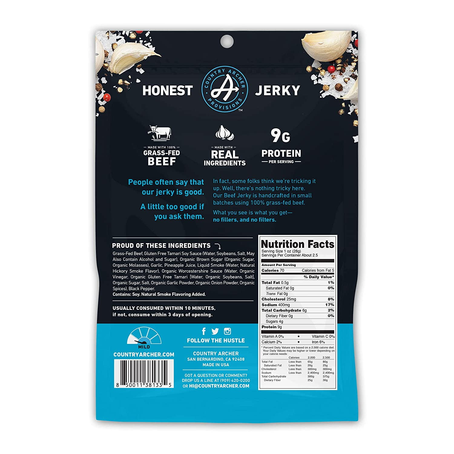Country Archer Beef Jerky Grass-Fed Original -- 2.5 oz Pack of 2